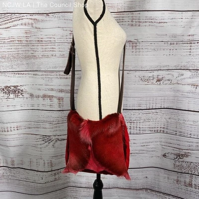 Handmade Red Springbok Antelope Hide Leather Fur Crossbody Messenger Bag Satchel - Image 1 of 4