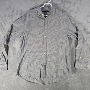 Perry Ellis Linen Blend Button Up Striped Casual Shirt Gray Mens Large - Picture 1 of 6