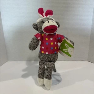 Dan Dee Sockenaffe mit Tupfen Shirt rosa Hasenohren Plüsch 13 Zoll - Bild 1 von 5