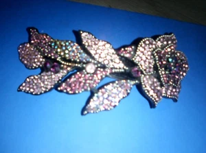 Large Rhinestone "Bling" Metal Hair Barrette Clip, Purple, 4" - Picture 1 of 3