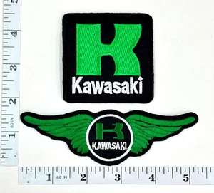 Embroidered 2-Patch Set - Motorcycles - Racing - Green/Black - Kawasaki - Picture 1 of 1