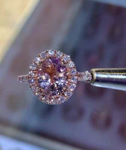 3Ct Oval Cut Lab Created Morganite Halo Women's Ring 14K Rose Gold Plated Silver - Picture 1 of 5