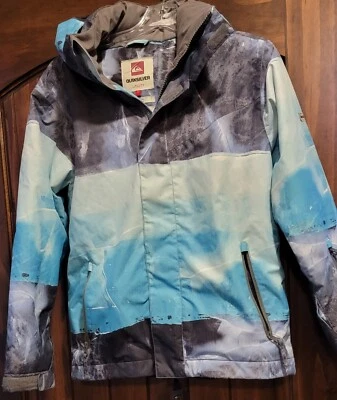 Jaqueta de esqui utilitária Quiksilver neve meninos jovens 12 inverno azul preta zíper 8000 mm - Imagem 1 de 4