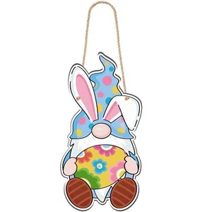 Happy Easter Gnome with Colorful Egg Welcome Door Hanging Sign Plaque Gnome W... - Picture 1 of 6