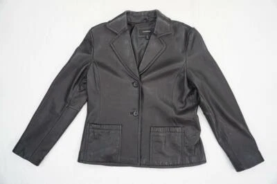 COLEBROOK MUJER L BLAZER/CHAQUETA ABOTONADA CUERO CORDERO SUAVE NEGRO USADO Foto 1 de 4