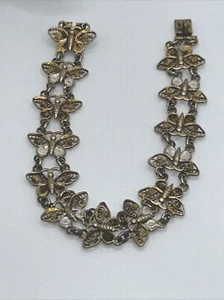 Vintage Schmetterling filigran vergoldet Gold 800 Silber 13 Stationen Gliederarmband - Bild 1 von 7