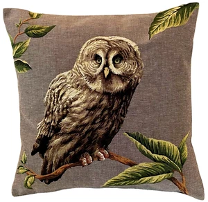 18" x 18" 46CM X 46CM TAWNY BROWN OWL BELGIAN TAPESTRY CUSHION COVER + ZIP, 5725 - Picture 1 of 8