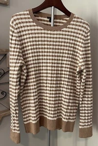 Suéter Talbots Talla Grande XL Crema Dorado Rayas Metálico Cable Tejido Manga Larga - Imagen 1 de 8