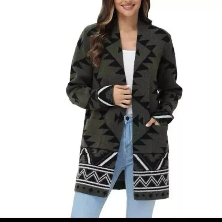 Frye Women's The Cozy Cardigan Green (Burnt Olive Combo) Size XL