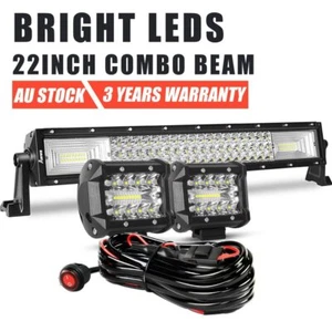 22" Tri Row LED Light Bar Spot Flood Combo Offroad Lamp + 2x 4" LED Pods+Wiring - Picture 1 of 21