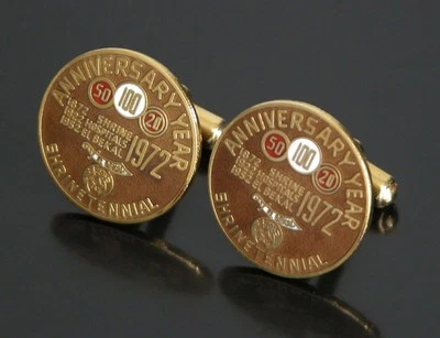 Vtg 1972 100th ANNIVERSARY YEAR Masonic Freemason Shriner Cufflinks Gold Enamel  - Image 1 of 4