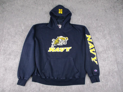 Navy Midshipmen Hoodie Mens Large Champion Sweater Naval Academy Bill Goat VTG Cover