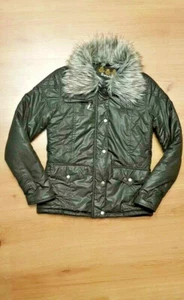 Barbour Women's Padded Zipper Jacket Faux Fur Collar UK 10 Graphite Black, Grey - Picture 1 of 7