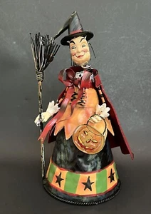 Metal Witch With Broomstick & Pumpkin Bobblehead Figurine Halloween Decoration - Picture 1 of 18