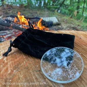 12x Glass Magnifying Lens Traditional Bushcraft Solar Fire Lighting & Char Cloth - Picture 1 of 10