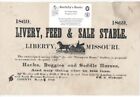 1869 1869 / LIVERY FEED & SALE STABLE / Liberty cut of horse drawn Signed