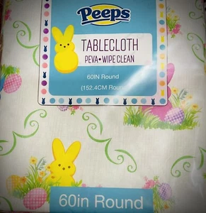 Peeps Easter Tablecloth Cover 60 Inch Round NEW Backed Peva Clean Bunny Egg - Picture 1 of 5