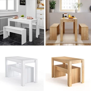 3pcs Dining Table and Chairs Set Table and 2 Benches Set Kitchen Furniture Set - Picture 1 of 14