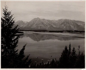 Grand Teton Mountains Reflected in Jackson Lake Wyoming 1950s Vintage Photo - Picture 1 of 2