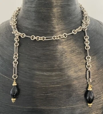 COLLAR CADENA DAVID YURMAN PLATA ESTERLINA 18K ÓNIX NEGRO FIGARO LARIAT 36.5" Foto 1 de 4