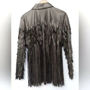 Dakota West Oakley Fringe Women Leather Fringe Jacket Large Black - Picture 1 of 4
