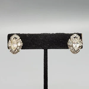 Art Deco Ohrringe Sterlingsilber Marquise Strass Heiligenschein Schraubverschluss - Bild 1 von 11