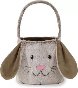 Cute Brown White Easter Bunny Basket with Ears for Egg Hunt & Candy Storage - Picture 1 of 6