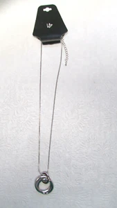 NUEVO Collar Cadena Cable Doble 1" CÍRCULO Tono Plata Deslizable 9" con Extensor - Imagen 1 de 3
