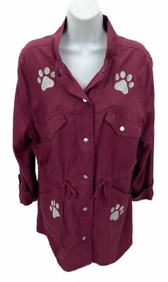 Junior XL (16-18) Maroon “Goebel” Shacket Big Shirt Dog Paw Faded Glory - Image 1 of 4
