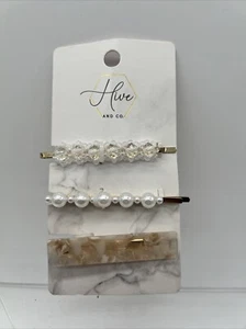 Hive and Co. Hair Clip and Bobby Pin Set Embellished Pearl Bead 3 ct COMBINESHIP - Picture 1 of 5