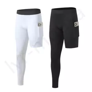 Men's Gym Trousers Running Tights Boy Basketball Sports One Leg Pant With Pocket - Picture 1 of 8