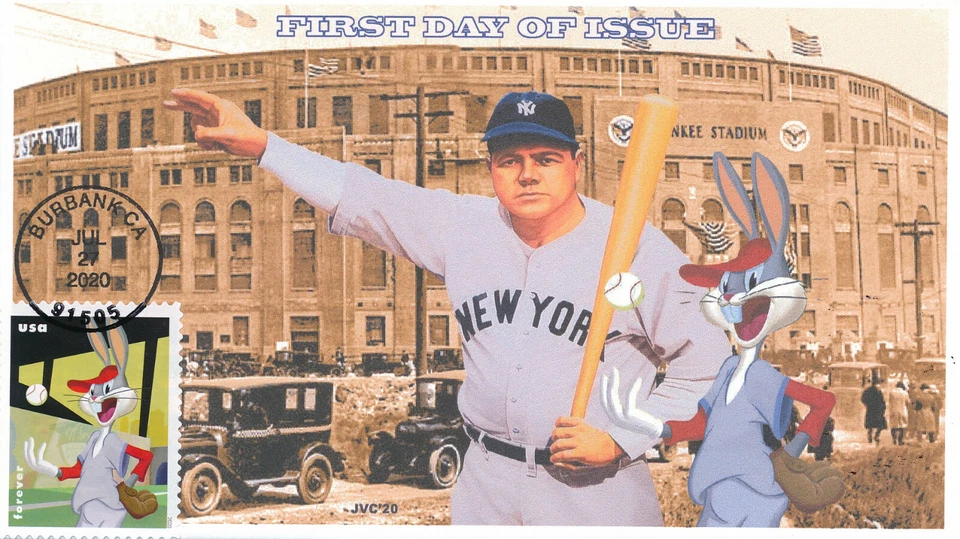 JVC CACHETS-2020 BUGS BUNNY ISSUE FDC FIRST DAY COVERS L.E. OF 14 BABE RUTH - Image 1 of 1