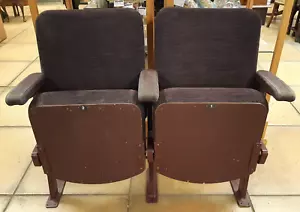 More details for pair of vintage upholstered cinema/theatre seats numbered 1 &amp; 2