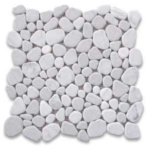 P64T Non Slip Shower Floor Tile Tumbled Carrara Grey Marble Pebble Mosaic - Picture 1 of 4