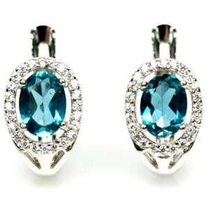 Earrings London Blue Topaz Genuine Natural Mined Gems Solid Sterling Silver - Picture 1 of 24