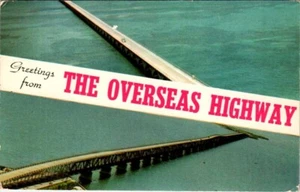 Chrome Postcard Overseas Highway Banner Greetings Florida FL Keys PM 1956 - Picture 1 of 2
