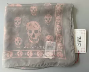 NWT $310+ Alexander McQueen Classical Skull Scarf, Lead Pink/Grey W/Gift Bag - Picture 1 of 7