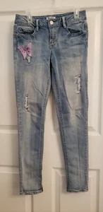 Girls Mudd Butterfly Distressed Stretch Skinny Straight Leg Denim Jeans Size 12 - Picture 1 of 8