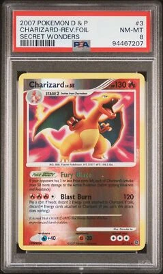 PSA 8 Charizard Reverse Foil Secret Wonders #3 2007 Diamond & Pearl 94467207 - Image 1 of 2