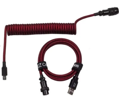 Tez Cables E-Series Custom Coiled Aviator Keyboard Cables 5 ft USB-C Red GX-16 - Image 1 of 4
