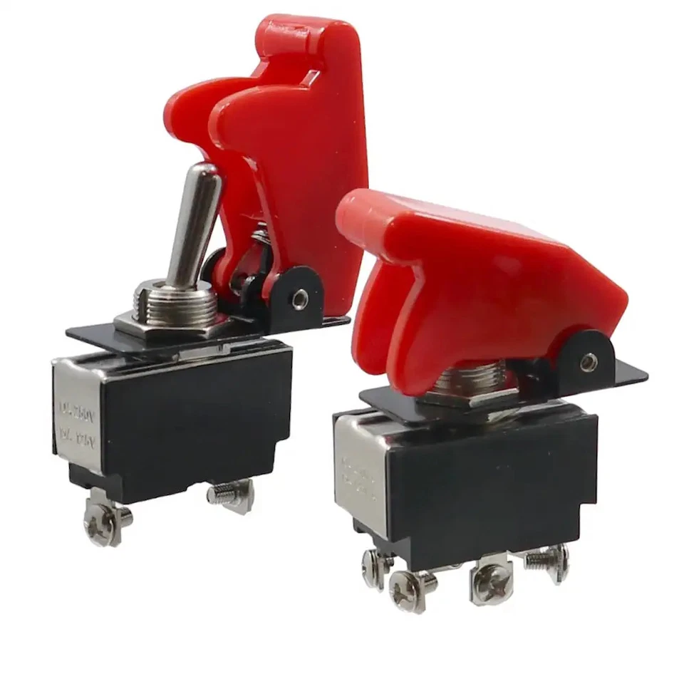 12mm Einbau-Kippschalter mit roter Sicherheitsklappe, 1/2-polig, EIN/AUS EIN/EIN - Bild 1 von 1