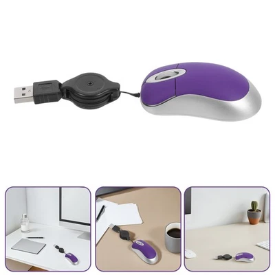  Travel Mini Computer Mouse Usb Wired Retractable with Cord Side Buttons - Image 1 of 4