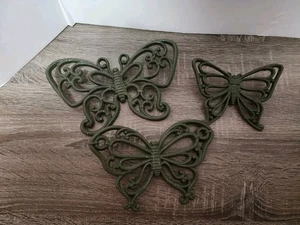 3 Vintage HOMCO Green Butterfly Faux Wood Wicker Wall Decor MCM Syroco 1978 - Picture 1 of 5