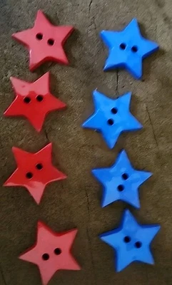 Star Buttons 8 count Red and Blue 11/4" 31.9mm 2 hole  - Image 1 of 4