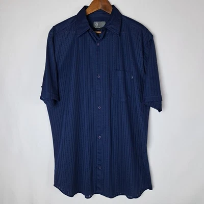 Volcom Shirt Mens XL Blue Jersey Button Up Short Sleeve 1 Chest Pocket - Image 1 of 4