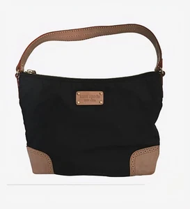 Kate Spade Purse Black Nylon Tan Leather Accents Shoulder Purse Pink Interior - Picture 1 of 14