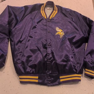 Giacca Minnesota Vikings raso linea gesso bomber cappotto vintage anni 80 90 uomo XL - Foto 1 di 15