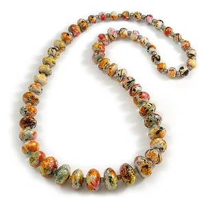 Collana Fusione Colore Perline Legno Graduate Lunga (Multicolore) - Lunga 80 cm - Foto 1 di 6