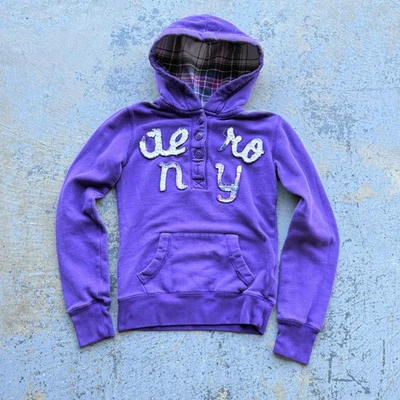 Vintage Y2K 2000s Aeropostale NY Purple Hoodie XS - image 1 of 4