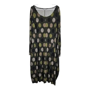 Abito midi tubino Alembika taglia 8 US 20 Lagenlook verde a pois con tasche - Foto 1 di 8